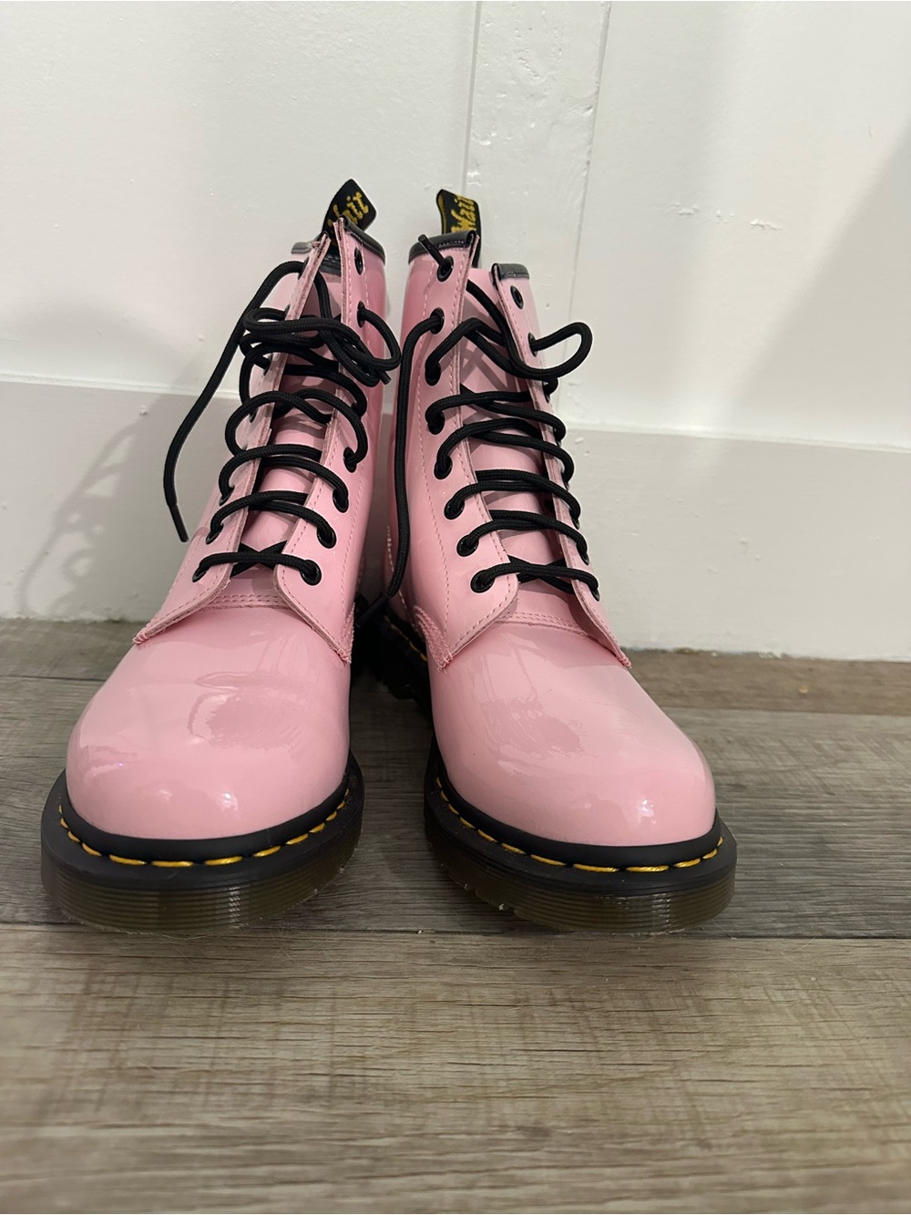 Dr. Martens Pink Patent Lace-Up Combat Boots NWT